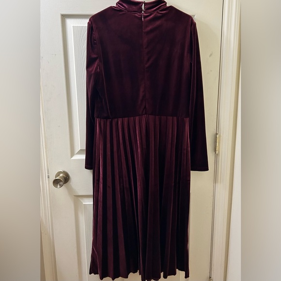 Maggie London Burgundy Pleated Velvet Dress - Picture 3 of 6